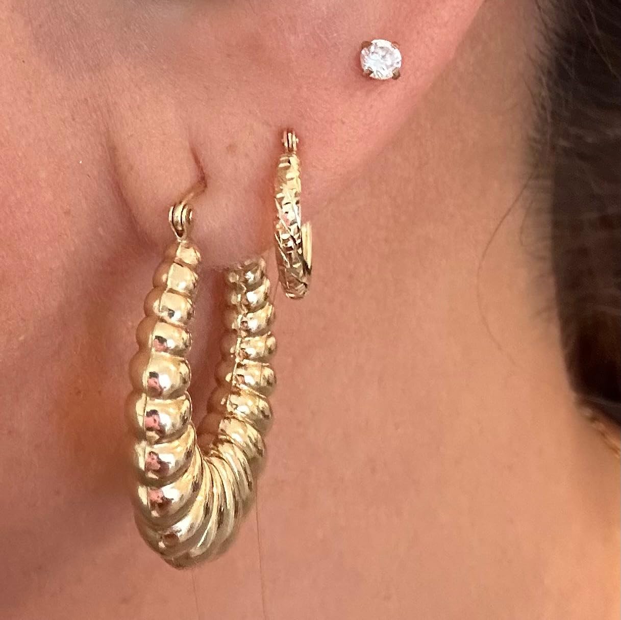 14k Gold Hand Engraved Diamond-cut Round Hoop Earrings, (0.5 inch Diameter) customer photo 1