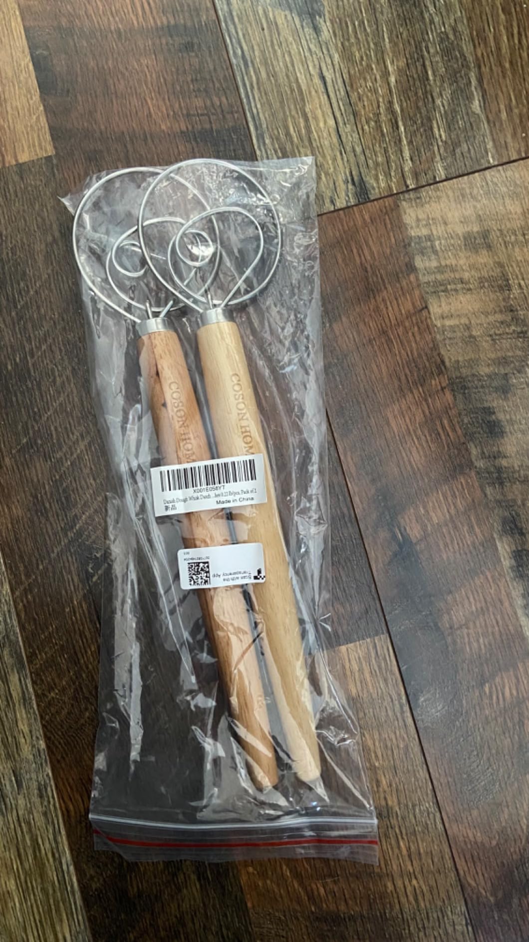 2 Pack Danish Dough Whisk Hook Sourdough Bread Baking Supplies Starter Kit | 13.5 Inches; Quick Hand Mixing Tool; Wooden Handle Stainless Steel Loop; Easy Clean; Diswasher Safe; for Batter Pastry Flour customer photo 2