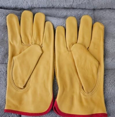 OZERO Leather Work Gloves Flex Grip Tough Cowhide Gardening Glove for Wood Cutting/Construction/Driving/Garden for Men and Women 1 Pair (Gold,Large) customer photo 1