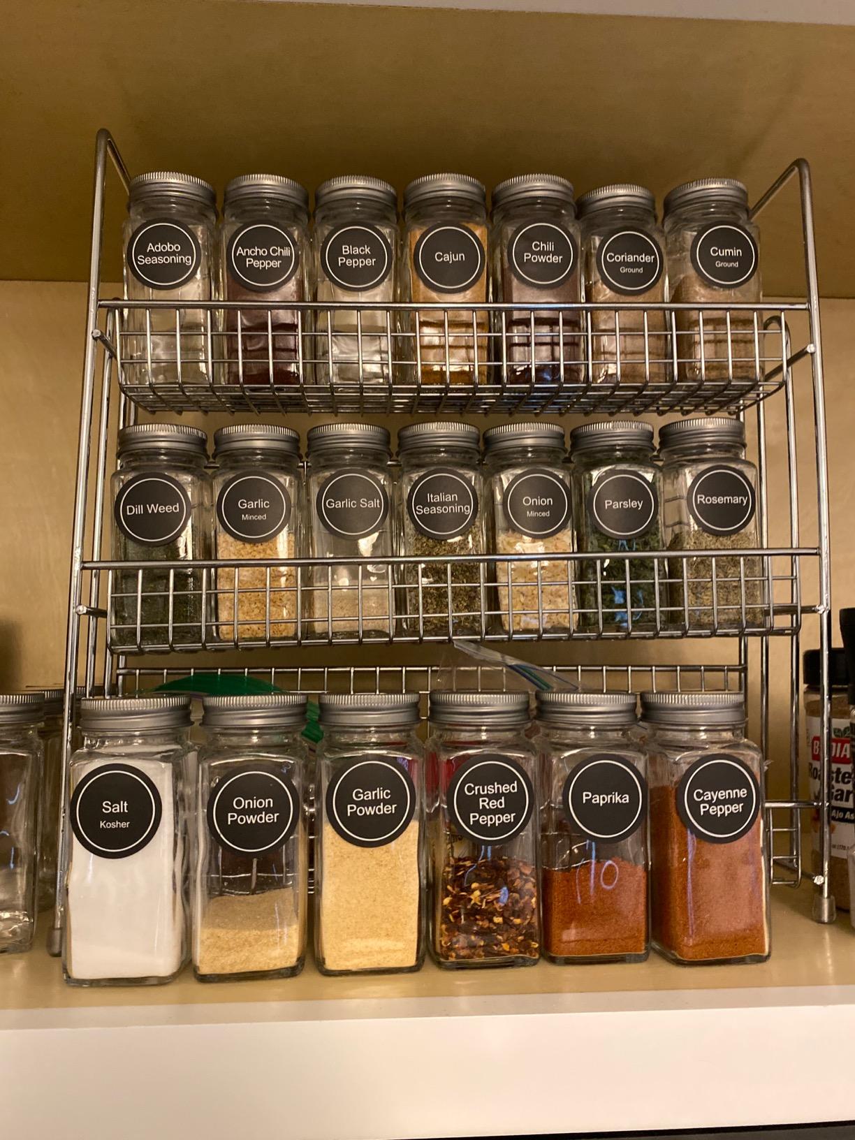AOZITA 24 Pcs Glass Spice Jars with Labels - 4oz Empty Square Spice Bottles Containers, Condiment Pot, Shaker Lids and Airtight Metal Caps - Silicone Collapsible Funnel customer photo 1