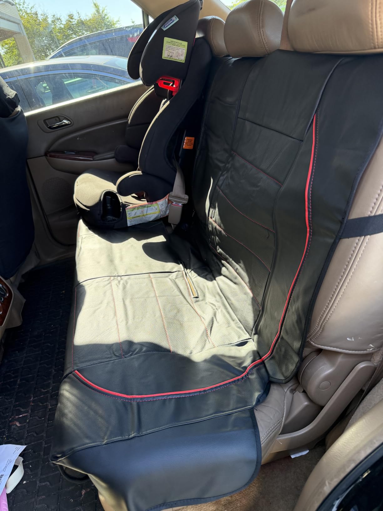 CAR PASS Universal FIT Piping Leather Two Front Seat Covers, Waterproof Faux Leather for SUV Sedan Van Truck, Airbag Compatible,Reserved Opening Holes for Headrest Covers. (Black red) customer photo 1