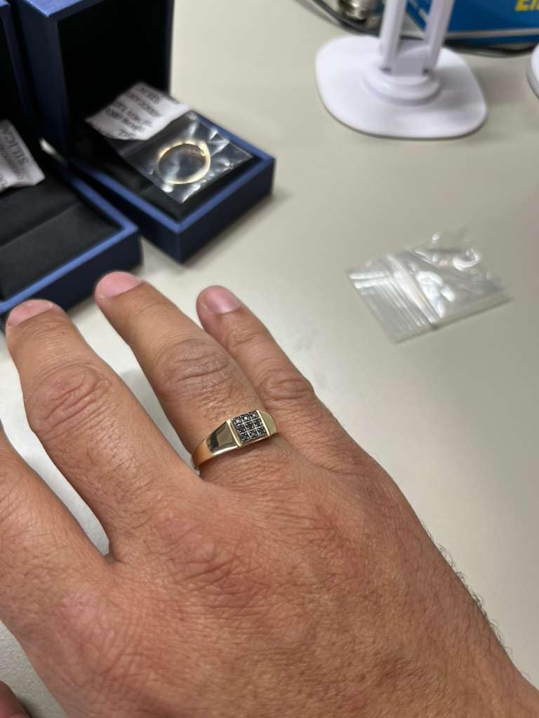 Gem Stone King Solid 10K Yellow Gold Natural White Diamond Wedding Anniversary Ring For Men | Available In Size 7, 8, 9, 10, 11, 12, 13 customer photo 2