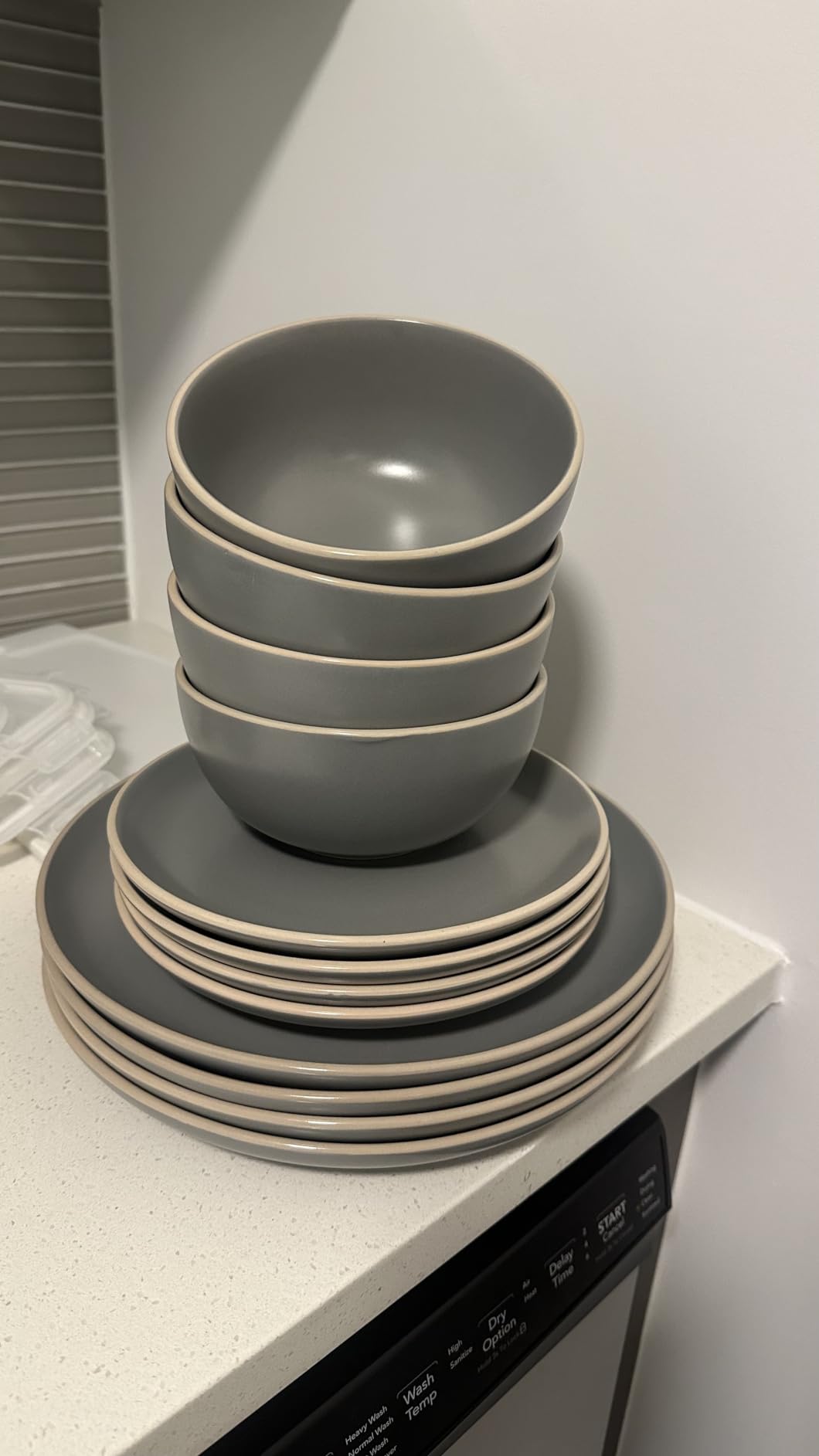 Gibson Home Rockaway 12-Piece Stoneware Dinnerware Set, Matte Finish, Service for 4, Modern Ceramic Plates and Bowls, Microwave & Dishwasher Safe – Soft Gray - Service for 4 customer photo 2