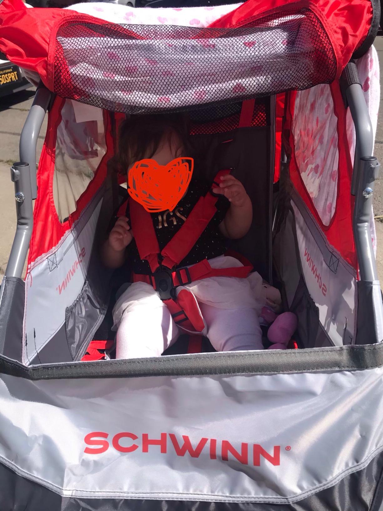 Schwinn Trailblazer Plus Kids Bike Trailer, Single Seat, Universal Coupler, Folding Frame, Quick-Release Wheels, Canopy with Bug Screen and Weather Shield, Schwinn Bike Trailer for Kids customer photo 2
