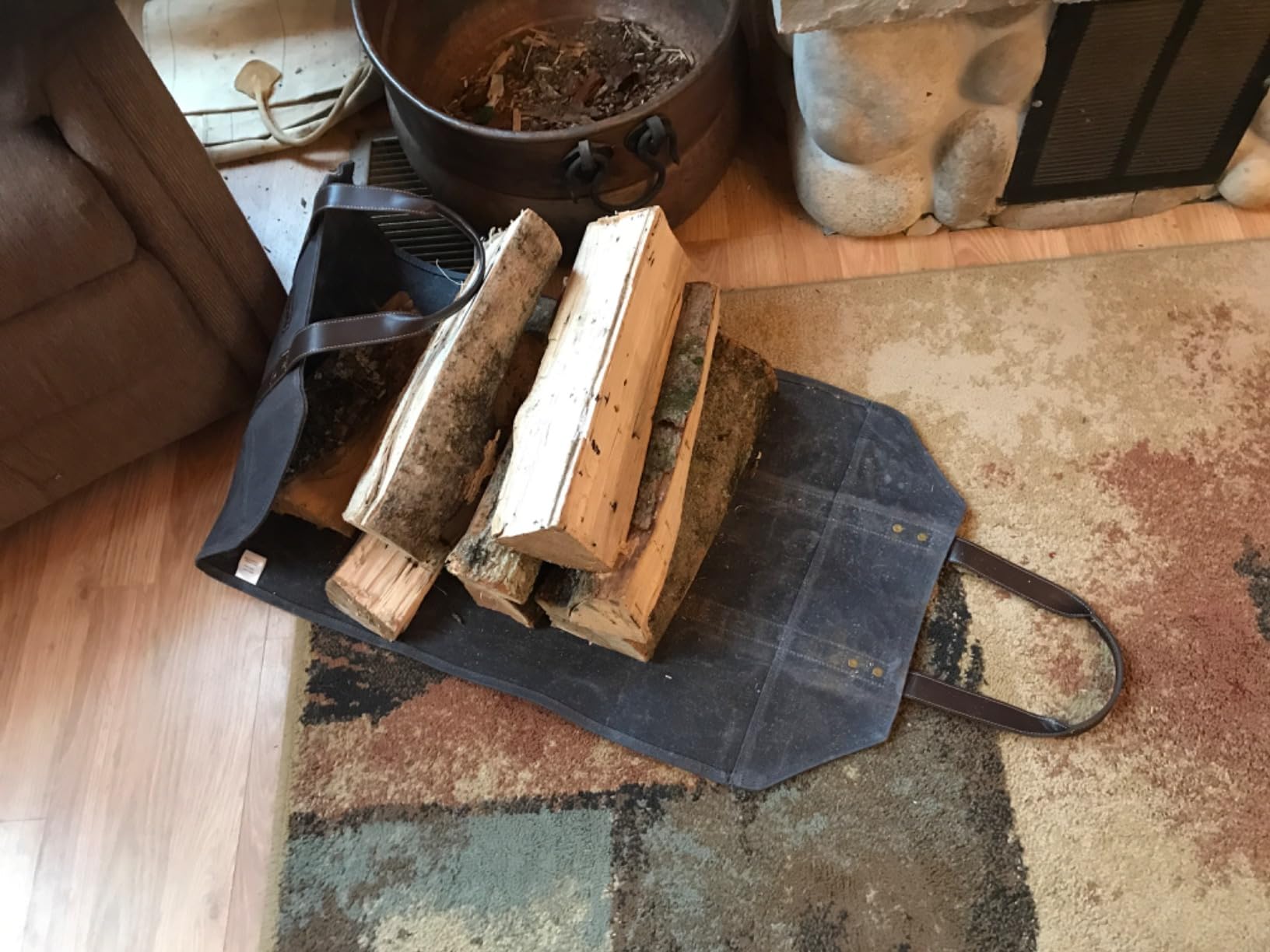 INNO STAGE Waxed Canvas Firewood Carrier Bag, Log Carrier Tote, Green customer photo 1