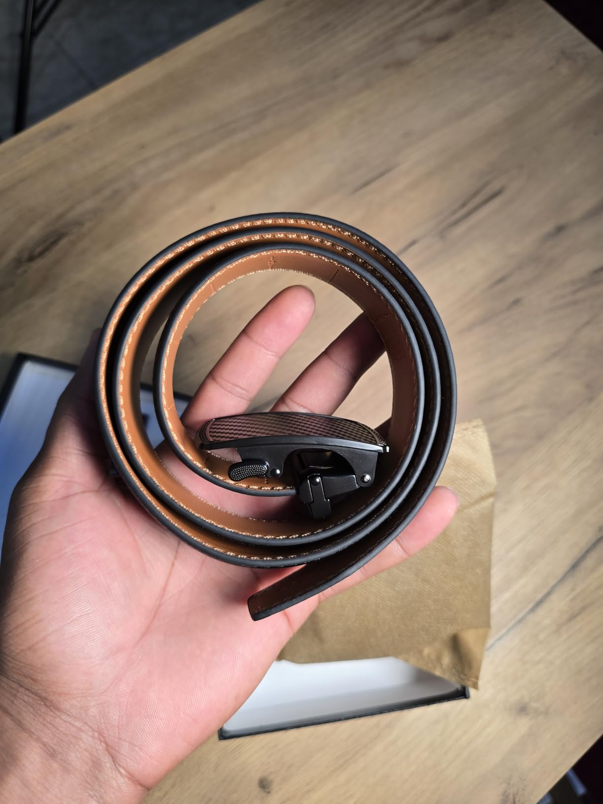 BULLIANT Men's Ratchet Leather Belt Trimmable 1 3/8“-Gift Boxed customer photo 2