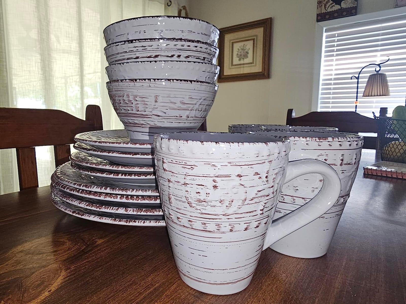 Elama Embossed Stoneware Ocean Dinnerware Dish Set, 16 Piece, Turquoise customer photo 1