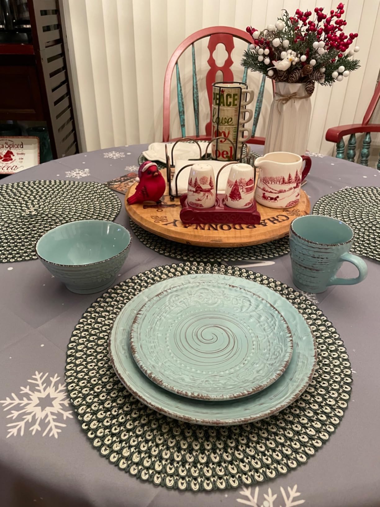 Elama Embossed Stoneware Ocean Dinnerware Dish Set, 16 Piece, Turquoise customer photo 2