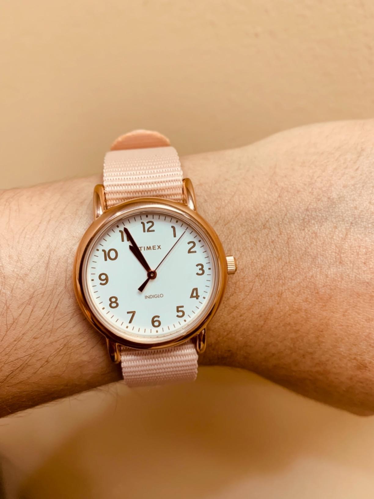 Timex Women's TW2R59900 Weekender 31mm Pink/Rose Gold-Tone Nylon Slip-Thru Strap Watch customer photo 1