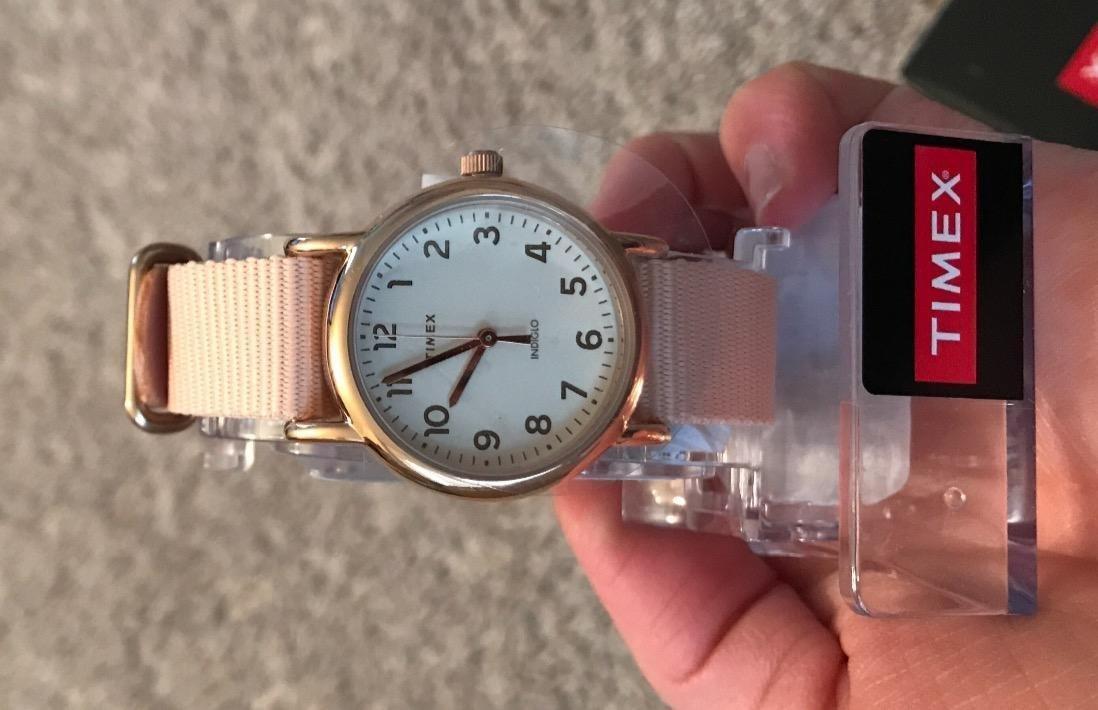Timex Women's TW2R59900 Weekender 31mm Pink/Rose Gold-Tone Nylon Slip-Thru Strap Watch customer photo 2
