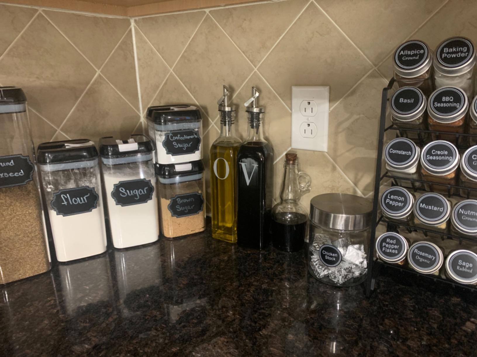 GREENOLIVE Olive Oil and Vinegar Dispenser Set - 17 oz. Glass Bottles with No-Drip BPA-Free Spouts - Stylish O and V Identifiers for Kitchen and Dining Use, Olive Oil Dispenser Bottle - Set of 2 customer photo 2