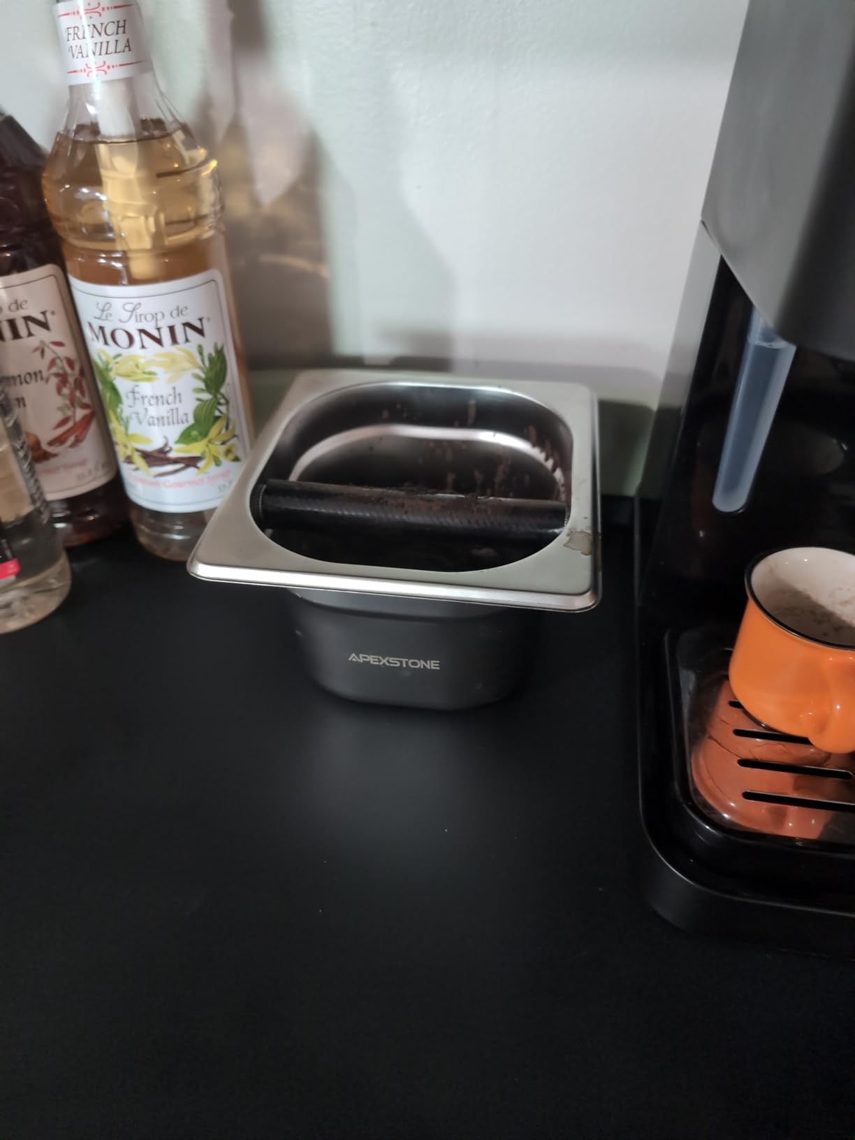 Coffee Knock Box Stainless Steel, 6.9 Inch Espresso Knock Box for Espresso Coffee Grounds, Built-In Knock Box with Rubber Knock Bar, 1.5L Large Capacity for Home Barista & Coffee Bar customer photo 2