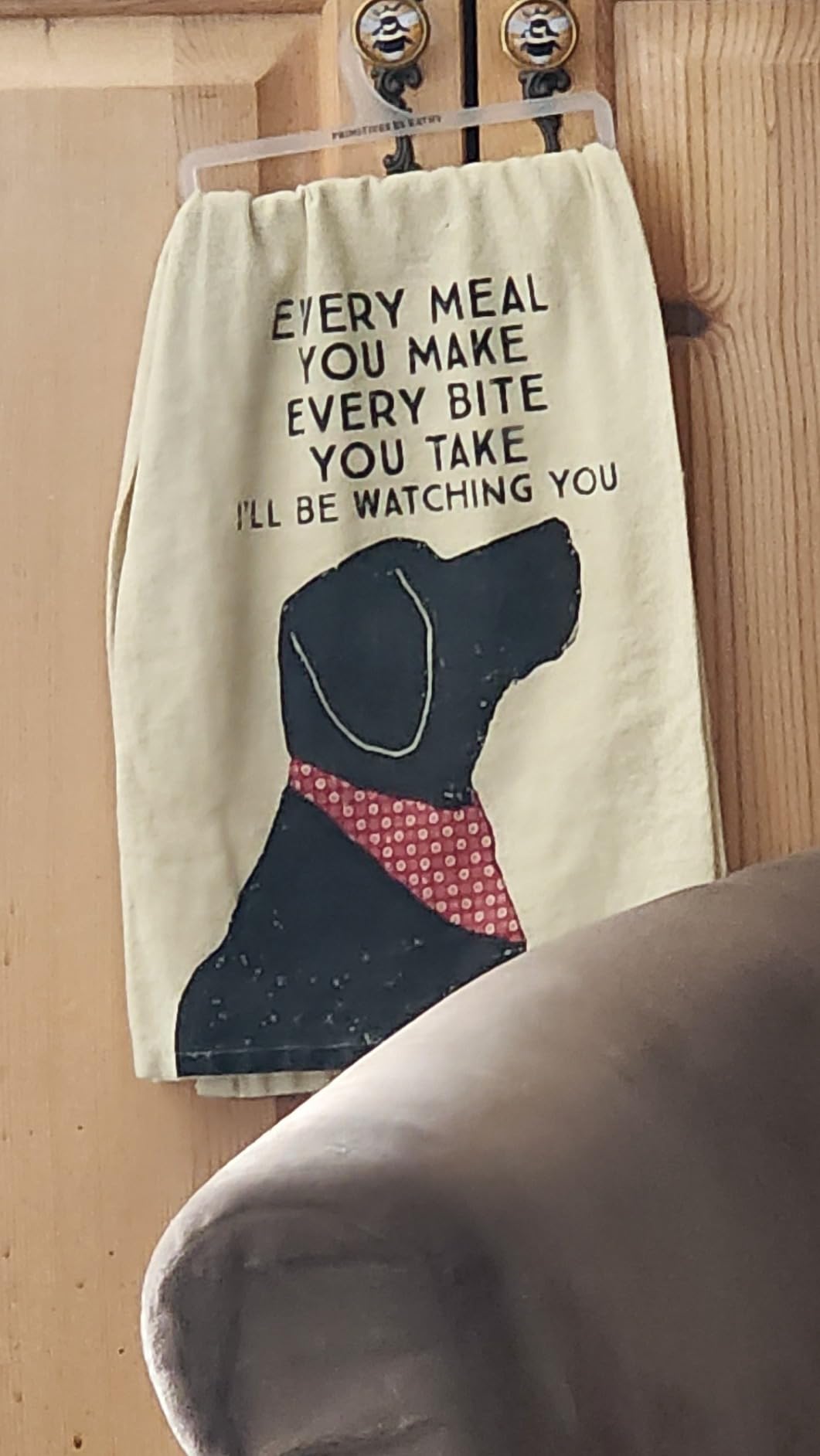 Primitives by Kathy Funny Kitchen Towel, Gifts for Dog Lovers, Bandana Dog Every Meal You Make I’ll Be Watching You, Machine Washable, 28 by 28 Inches, Rustic Pet Kitchen Décor, Tan Cotton customer photo 2