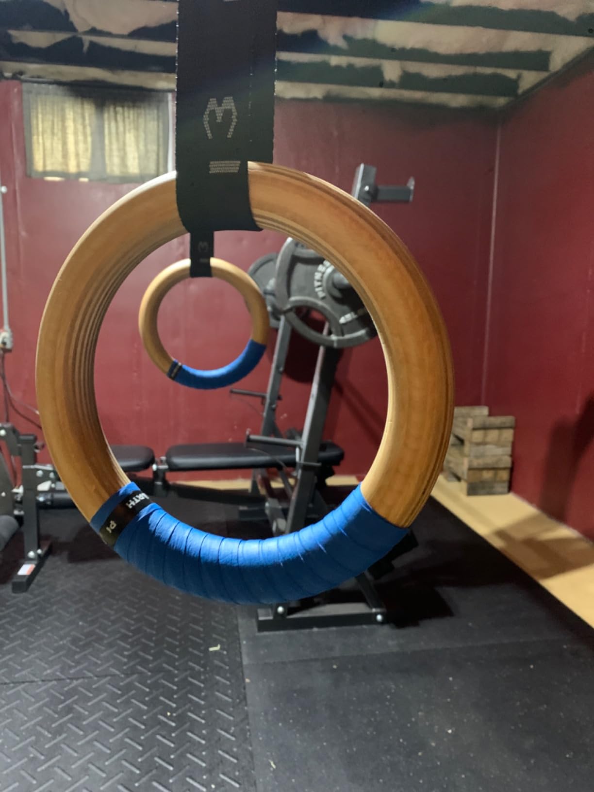 PACEARTH Gymnastics Rings Wooden Olympic Rings 1500/1000lbs with Adjustable Cam Buckle 14.76ft/9ft Long Straps with Scale Non-Slip Gym Rings for Home Gym Full Body Workout customer photo 2