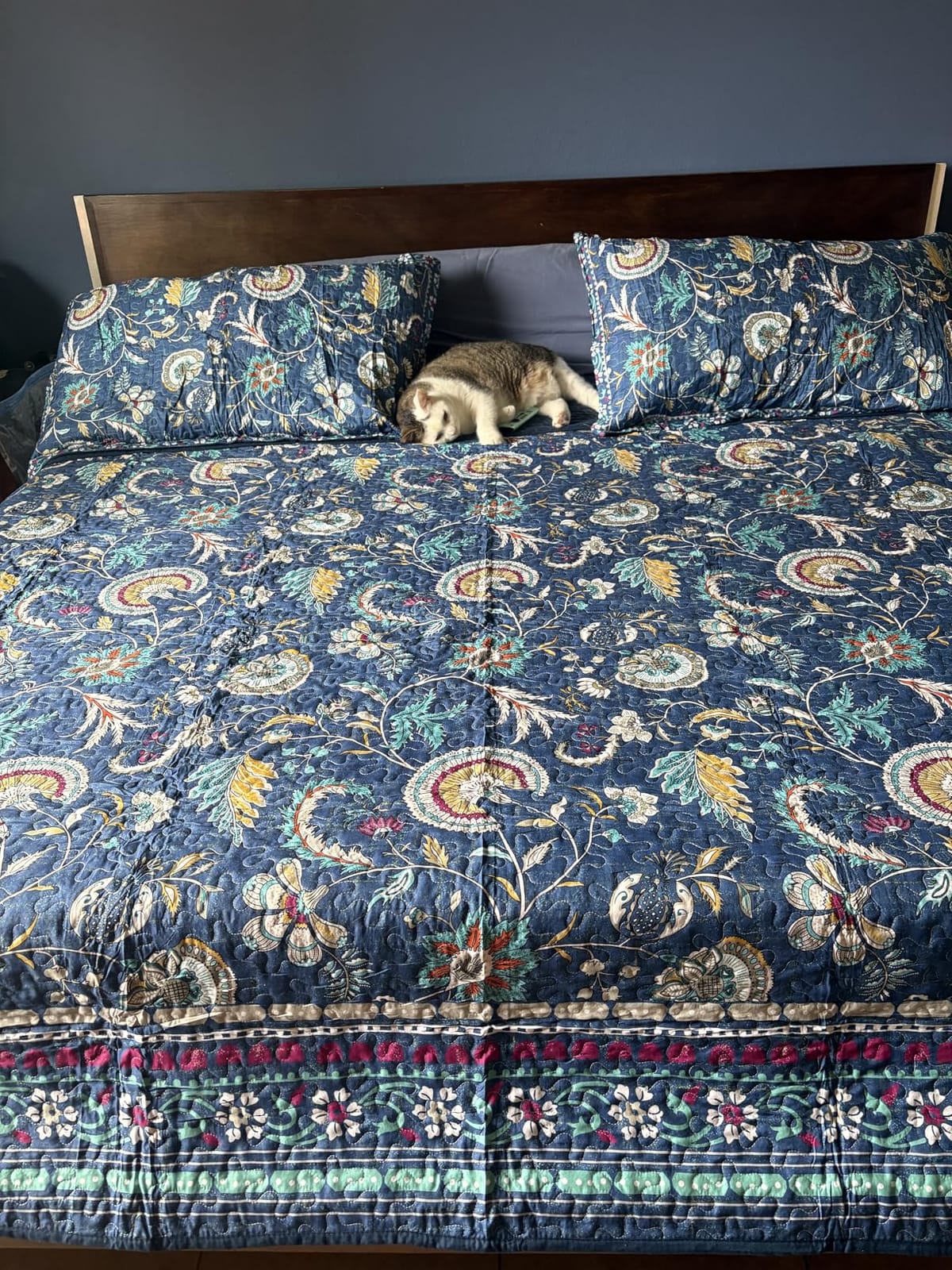 NEWLAKE Quilt Set Queen Size, 100% Cotton Patchwork Green Bohemian Quilt Sets, Reversible Bedspread Lightweight and Breathable for All Seasons, Soft Quilted Bedspread with 2 Pillow Shams customer photo 1