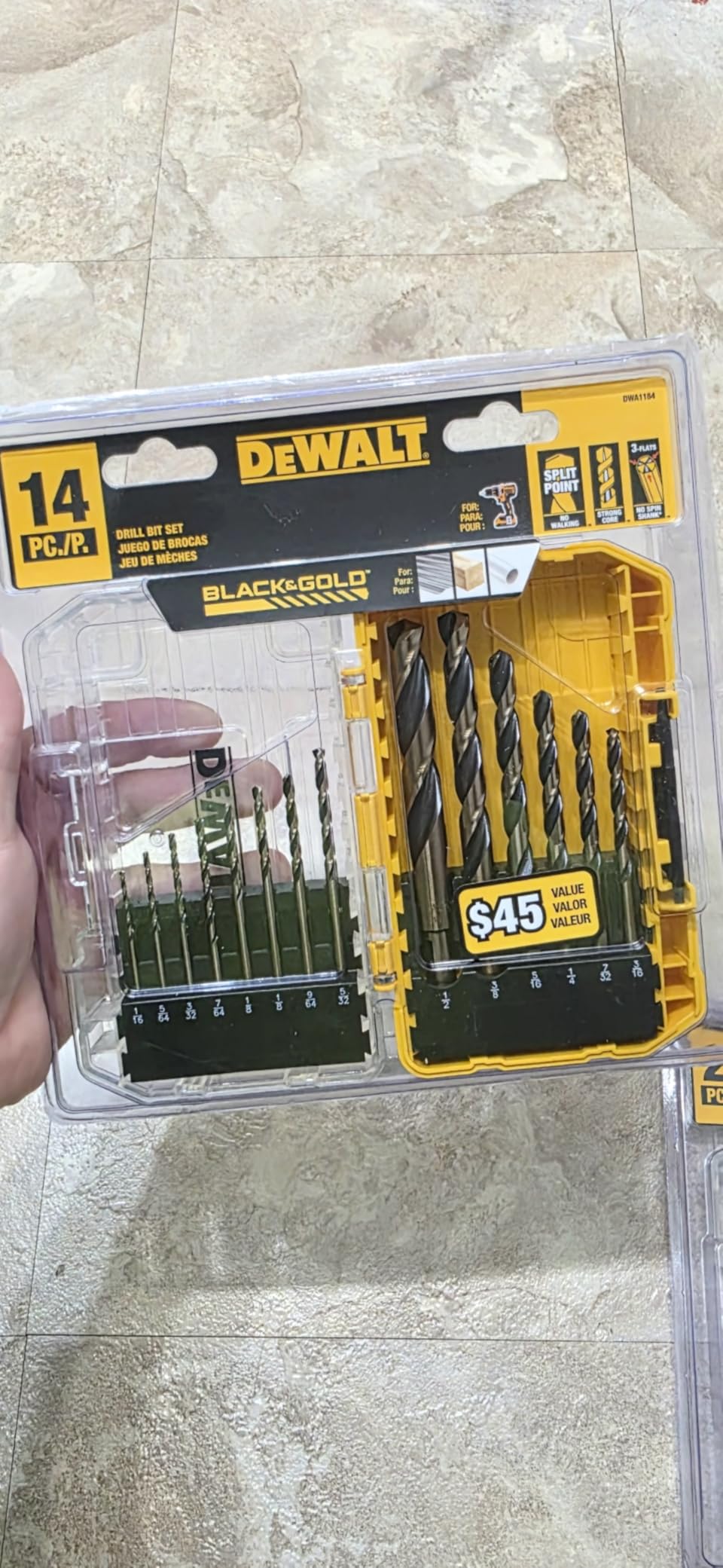 DEWALT Drill Bit Set, 3-Flats Shank,14-Piece, 135 Degree Split Point, for Plastic, Wood and Metal (DWA1184) customer photo 1