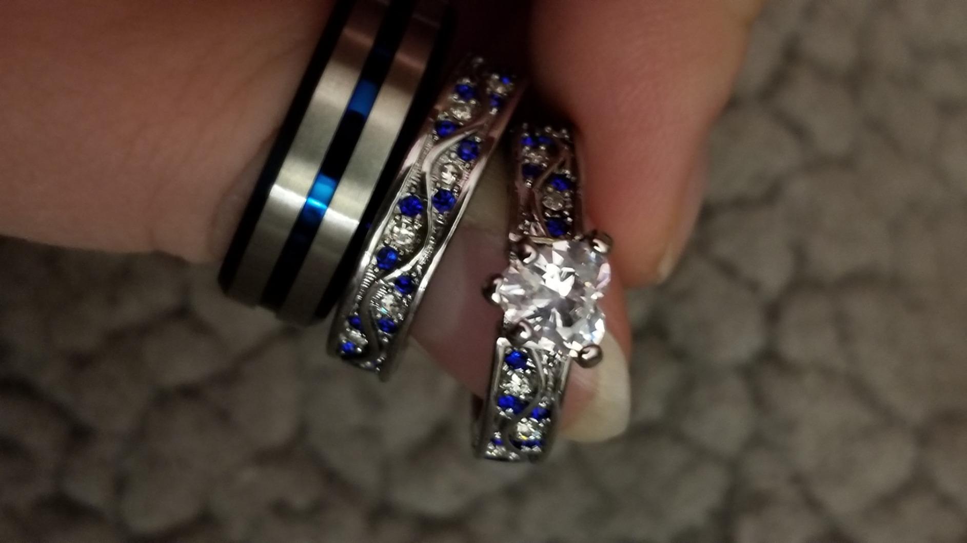 Couple Ring Bridal Sets His Hers Women 10k White Gold Filled Men Tungsten Carbide Wedding Engagement Ring Band customer photo 1
