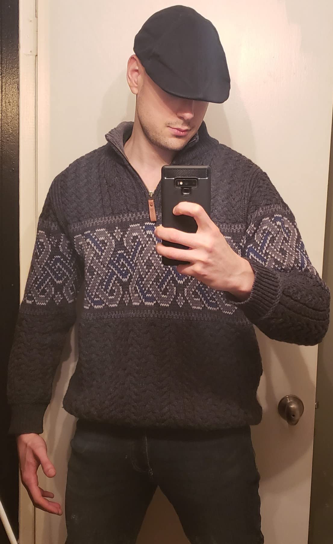 Aran Crafts Men's Irish Cable Knit Half Zip Jacquard Sweater (100% Merino Wool) customer photo 1
