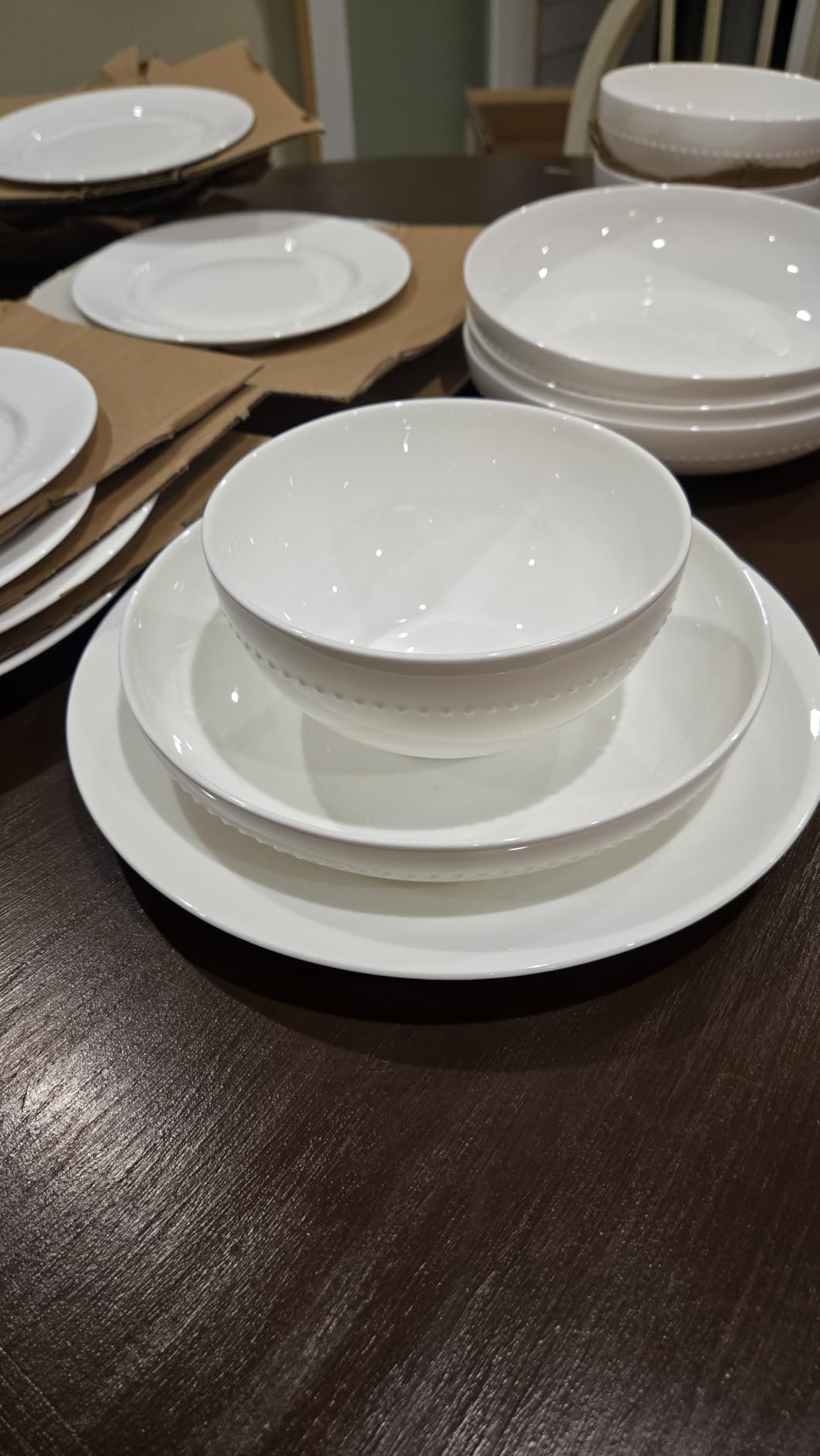 Gibson Elite Embossed Bone China 16-Piece Double Bowl Dinnerware Set, Service for 4 – White Elegant Plates and Bowls customer photo 1