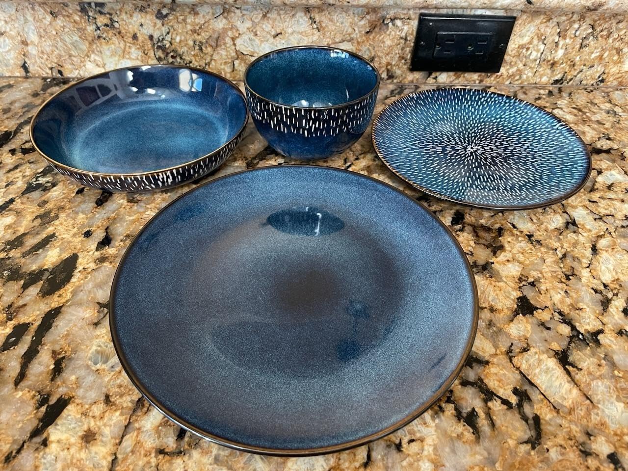 Gibson Elite Matisse 16-Piece Dinnerware Set – Double Bowl Reactive Glaze Cereamic Stoneware in Blue – Plates and Bowls Sets for 4, Microwave & Dishwasher Safe, Rustic Modern Design customer photo 2