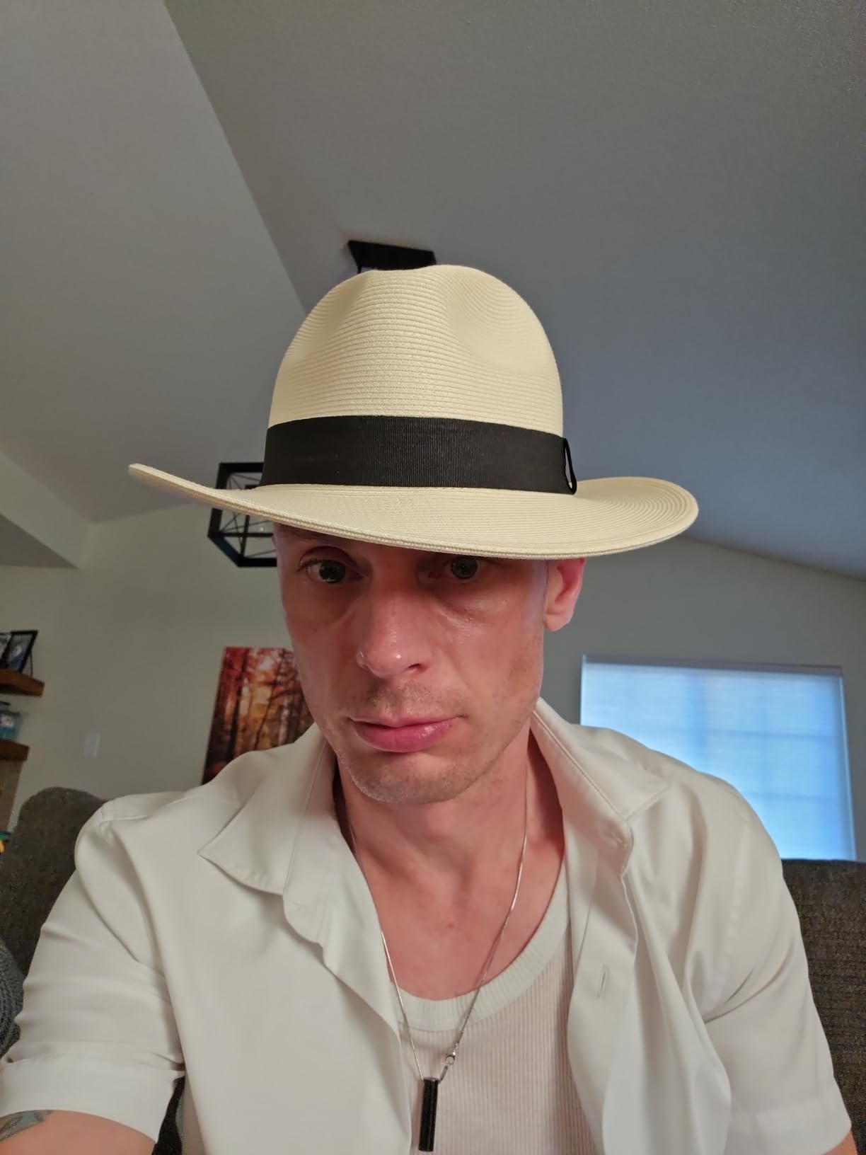 Pineapple&Star Sun Straw Fedora Beach Hat Fine Braid UPF50+ for Unisex customer photo 1