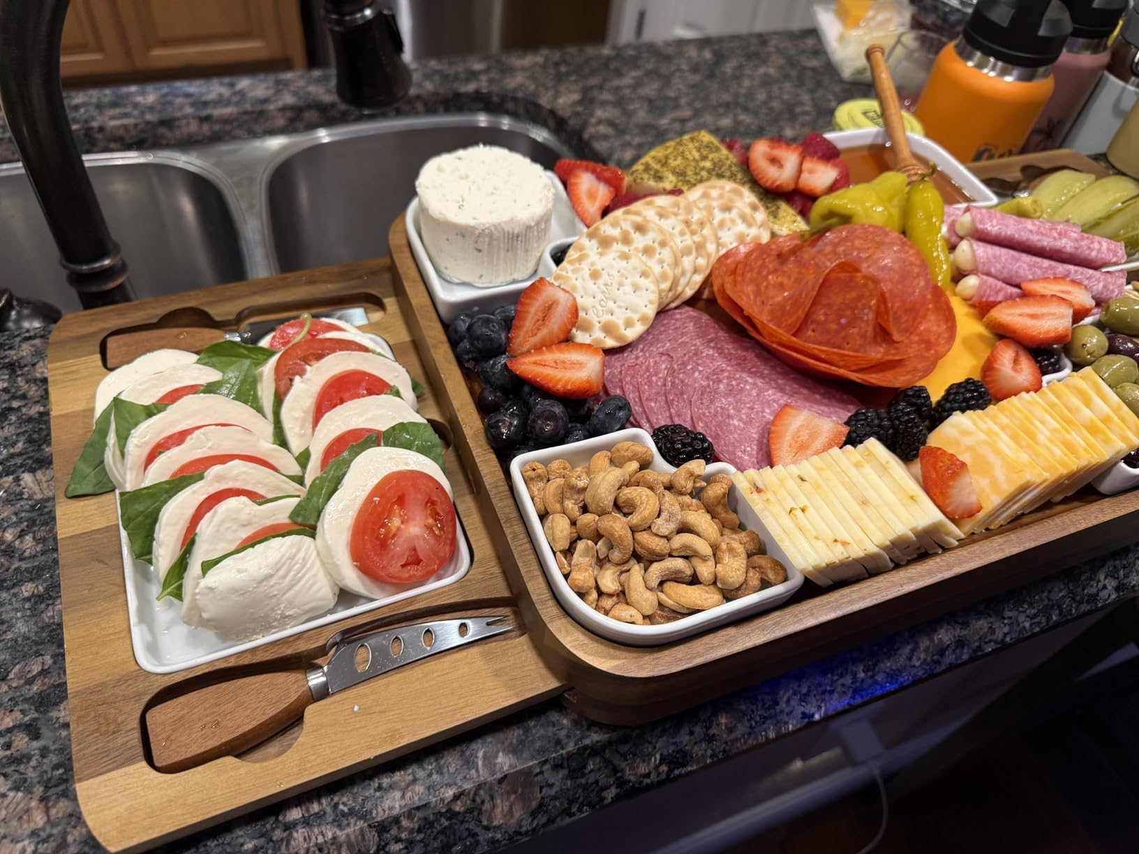Shanik Upgraded Acacia Cheese Board Set, Square Shaped Charcuterie Set, Cheese Platter, Handcrafted Design and Stainless Steel Cutlery Set - Gift for Any Occasion No Engraving customer photo 1