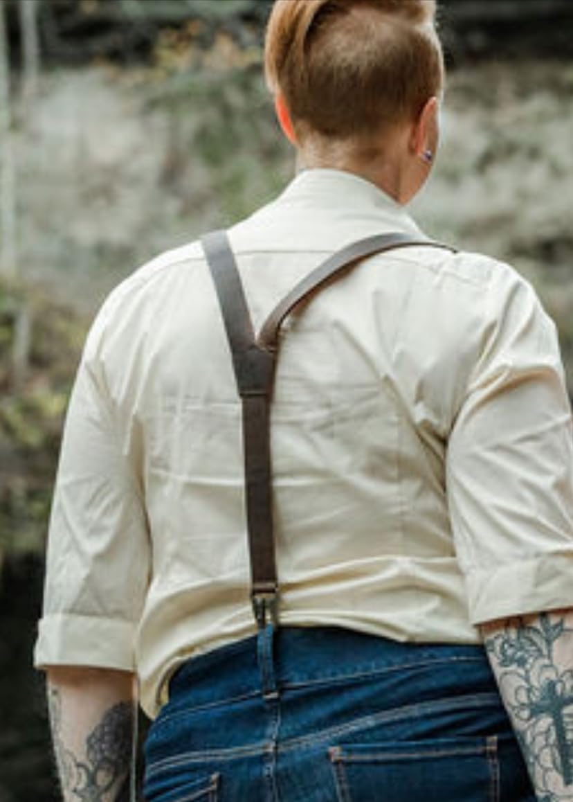 Hide & Drink Leather Suspenders for Men Heavy Duty Mens Leather Suspenders Western Brown Dress Pants Jeans Wedding Groomsmen customer photo 2