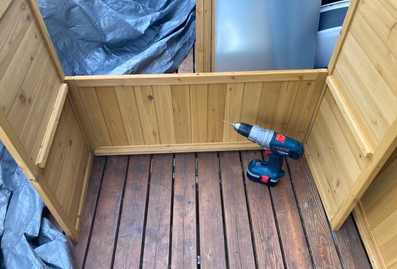 GDLF Outdoor Storage Cabinet with Work Bench, Garden Potting Table, Natural customer photo 1