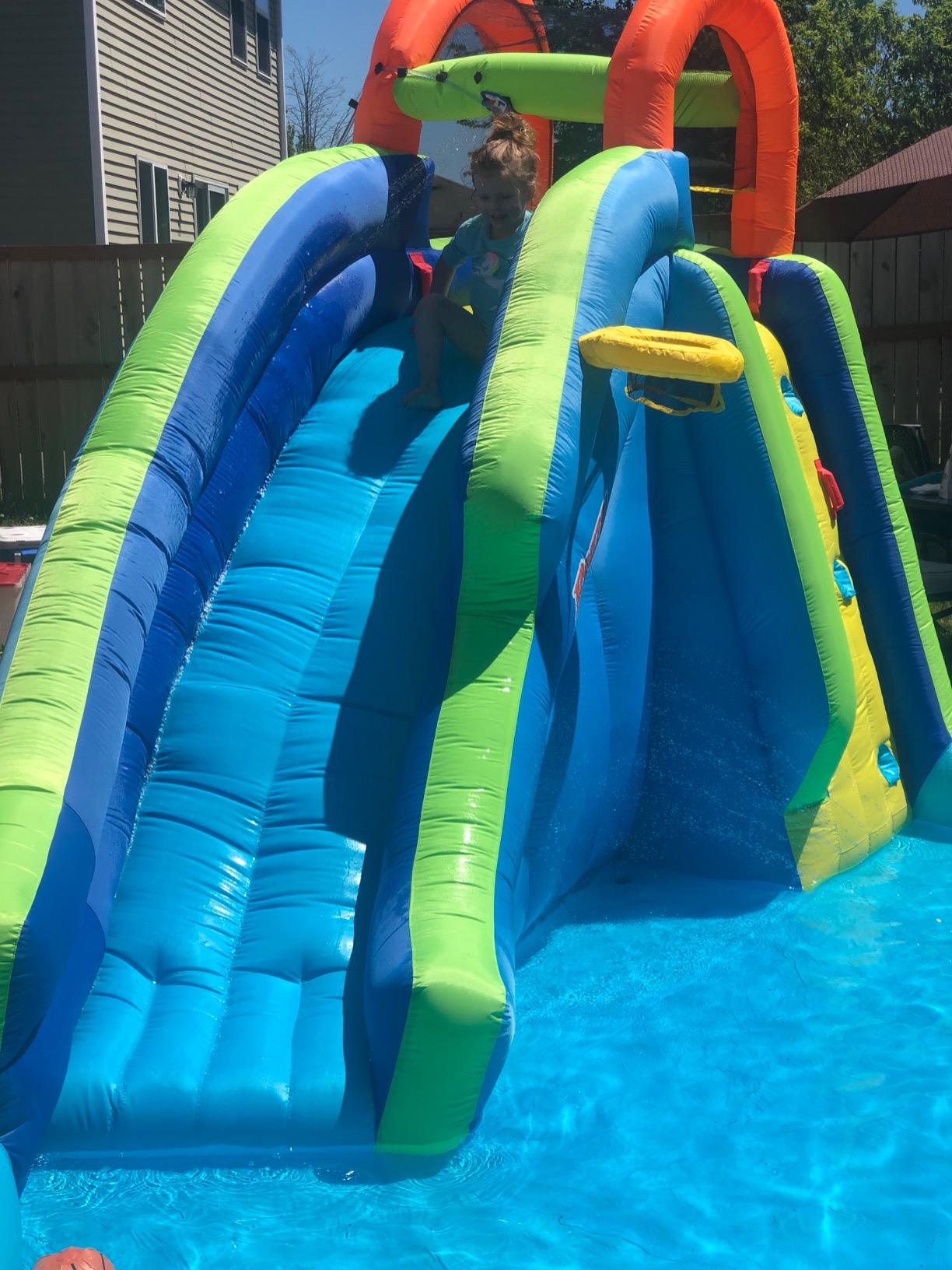 BANZAI Big Blast Water Park, Length: 14 ft 5 in, Width: 10 ft 7 in, Height: 7 ft 11 in, Inflatable Outdoor Backyard Water Slide Splash Bounce Climbing Toy,Blue/Orange customer photo 1