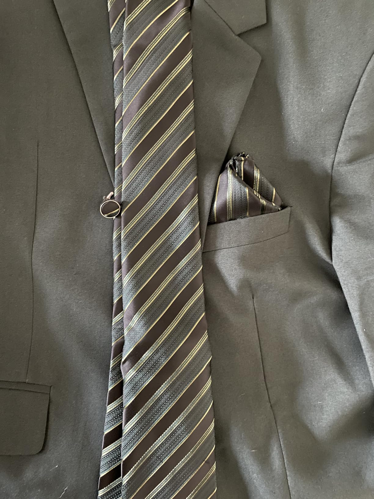 Barry.Wang Striped Men Ties Set Silk Necktie Handkerchief Cufflinks customer photo 1