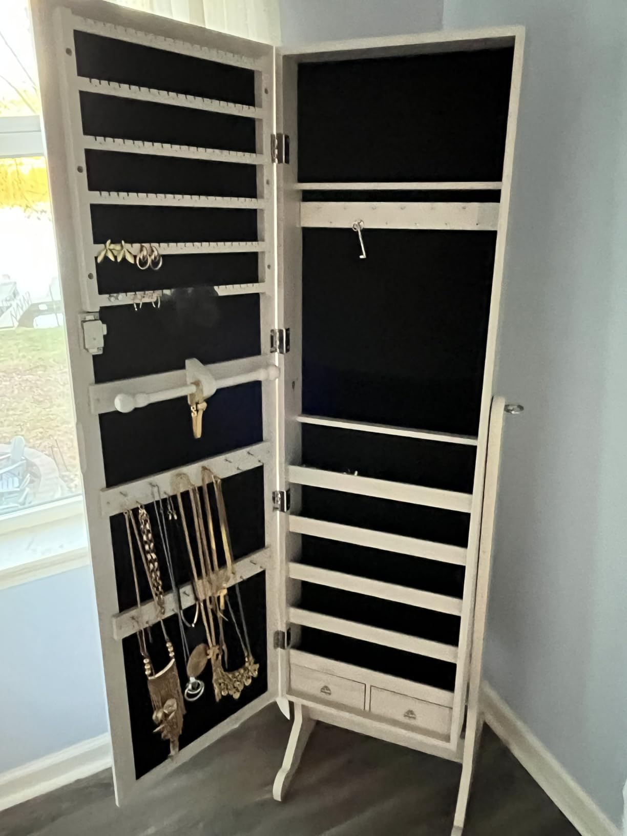 Best Choice Products Freestanding Jewelry Armoire Cabinet, Full Length Standing Mirror, Lockable Makeup Storage Organizer, w/Velvet Lining, 3 Angles, Lock, Accessory Pouch, 5 Shelves - White customer photo 2