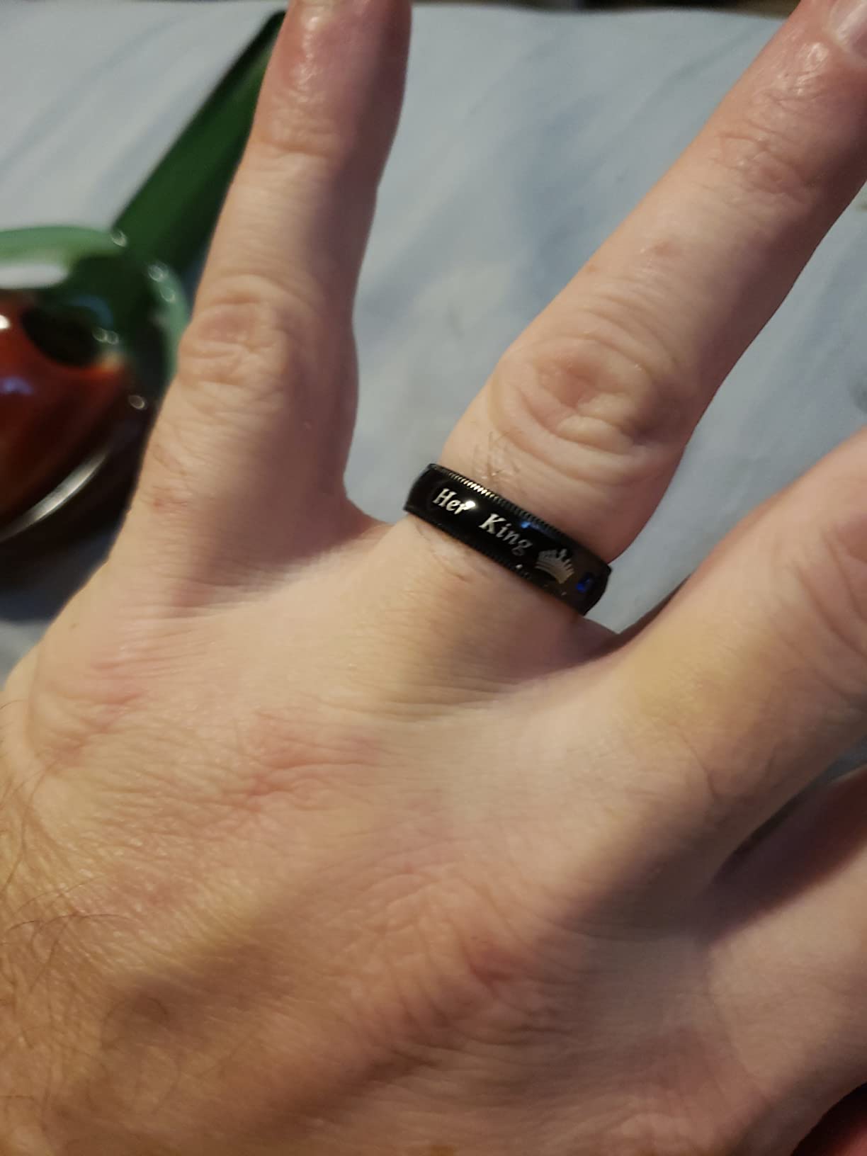 2pcs Set of His and Her Matching Promise Rings for Couples Black Stainless Steel His Queen & Her King Wedding Engagement Annivesary Bands Couples Rings Anniversary Valentine's Jewelry Gifts customer photo 2