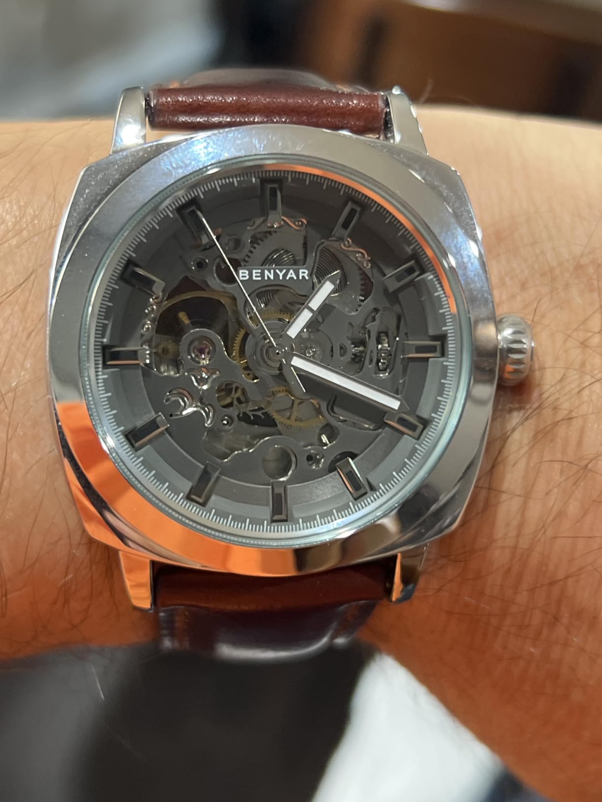 BENYAR Men's Mechanical Automatic Watch | Leather Strap | Gold Movement | 45mm Skeleton Dial | Water Resistant and Scratch Resistant Stylish Gift customer photo 1