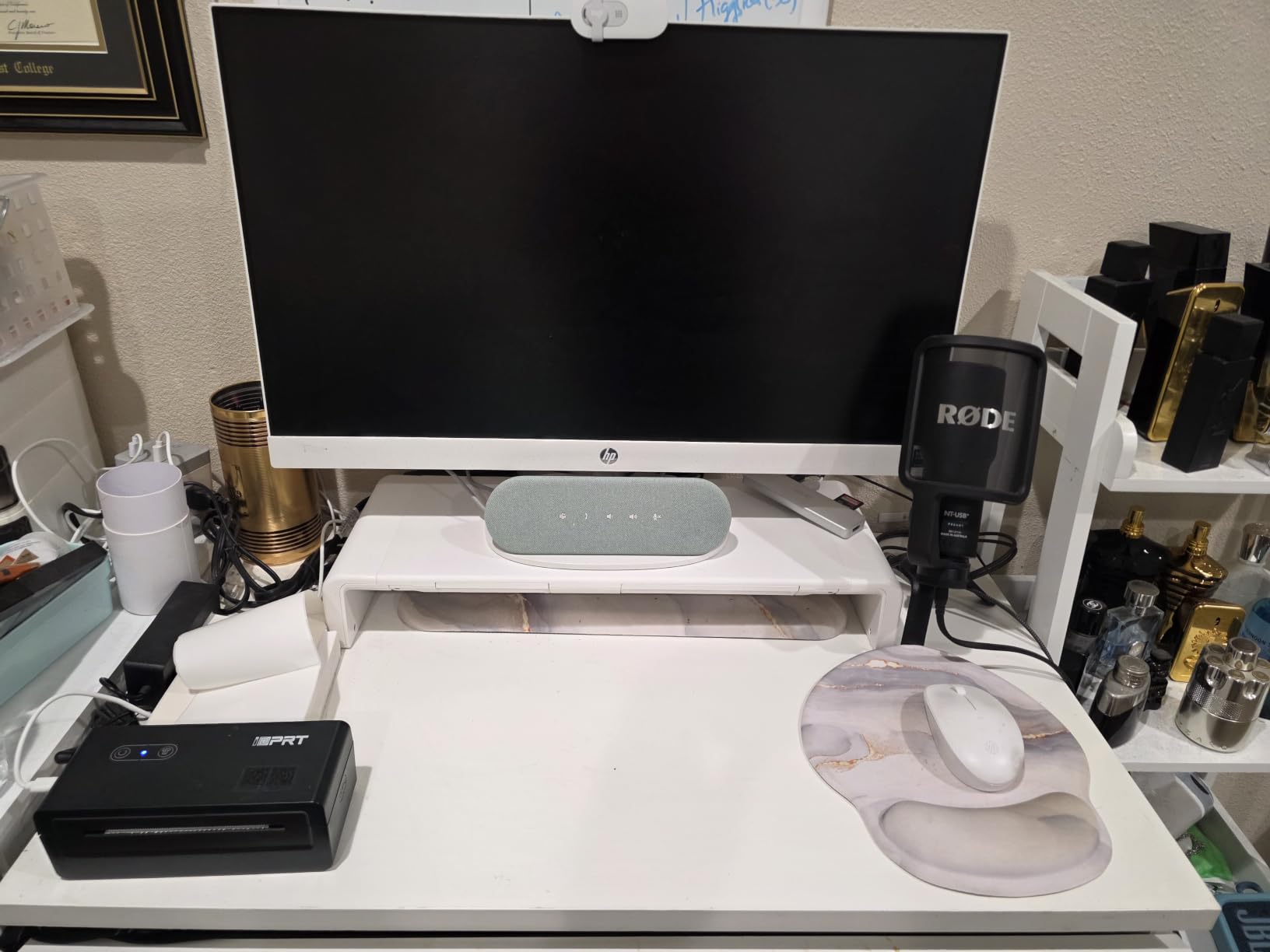 Monitor Stand Riser, Klearlook Foldable, Height Adjustable Computer Stand, Desk Shelf Riser with Storage Drawer &Tablet Phone Stand for Desktop, Laptop (White) customer photo 1