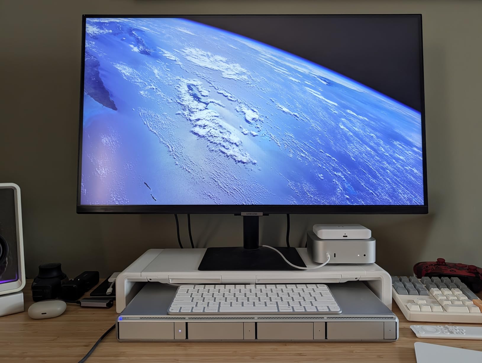 Monitor Stand Riser, Klearlook Foldable, Height Adjustable Computer Stand, Desk Shelf Riser with Storage Drawer &Tablet Phone Stand for Desktop, Laptop (White) customer photo 2