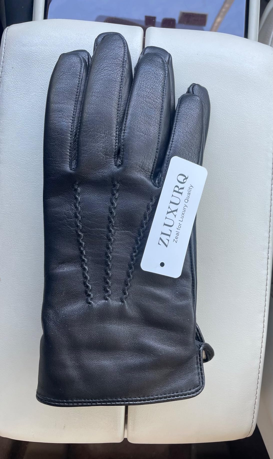 Luxury Mens Leather Gloves Cashmere Lined-Soft Comfortable Lambskin Touchsreen customer photo 2