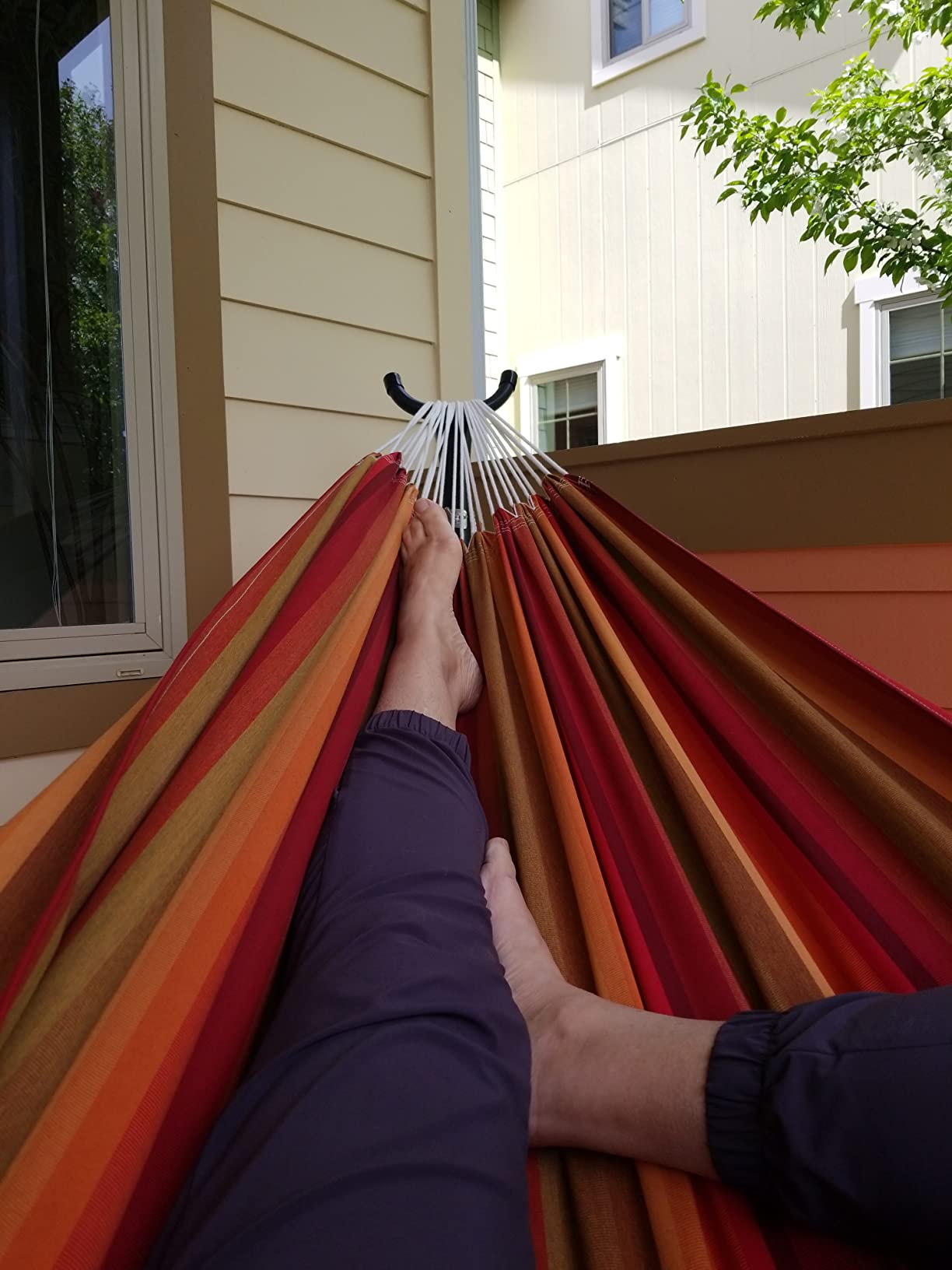 Vivere Double Sunbrella Hammock with Space-Saving Steel Stand and Premium Carry Bag - 450 lb Weight Capacity (Lagoon) customer photo 2
