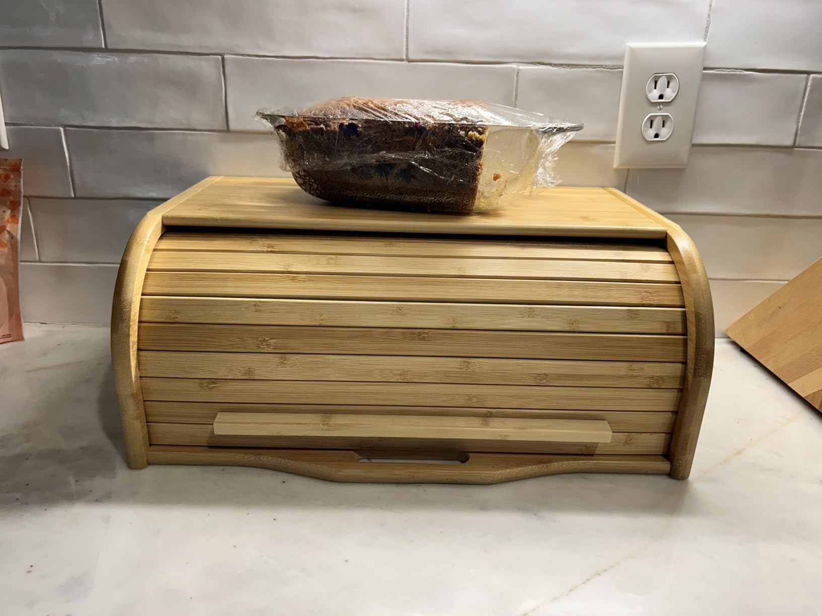 Large bread box bread basket wooden box storage boxes kitchen counter organizer, roll top breadbox. bread boxes for kitchen countertop. Bamboo wooden boxes. (Natural) customer photo 1
