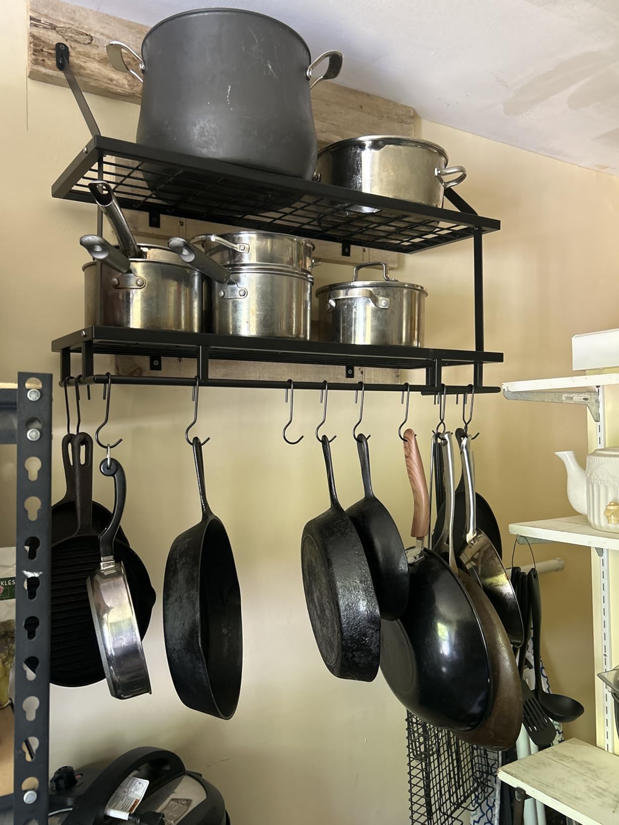 KES 30-Inch Kitchen Pot Rack - Mounted Hanging Rack for Kitchen Storage and Organization - Matte Black 2-Tier Wall Shelf with Guard Rail for Pots and Pans Organizer with 12 Hooks - KUR215S75B-BK customer photo 2