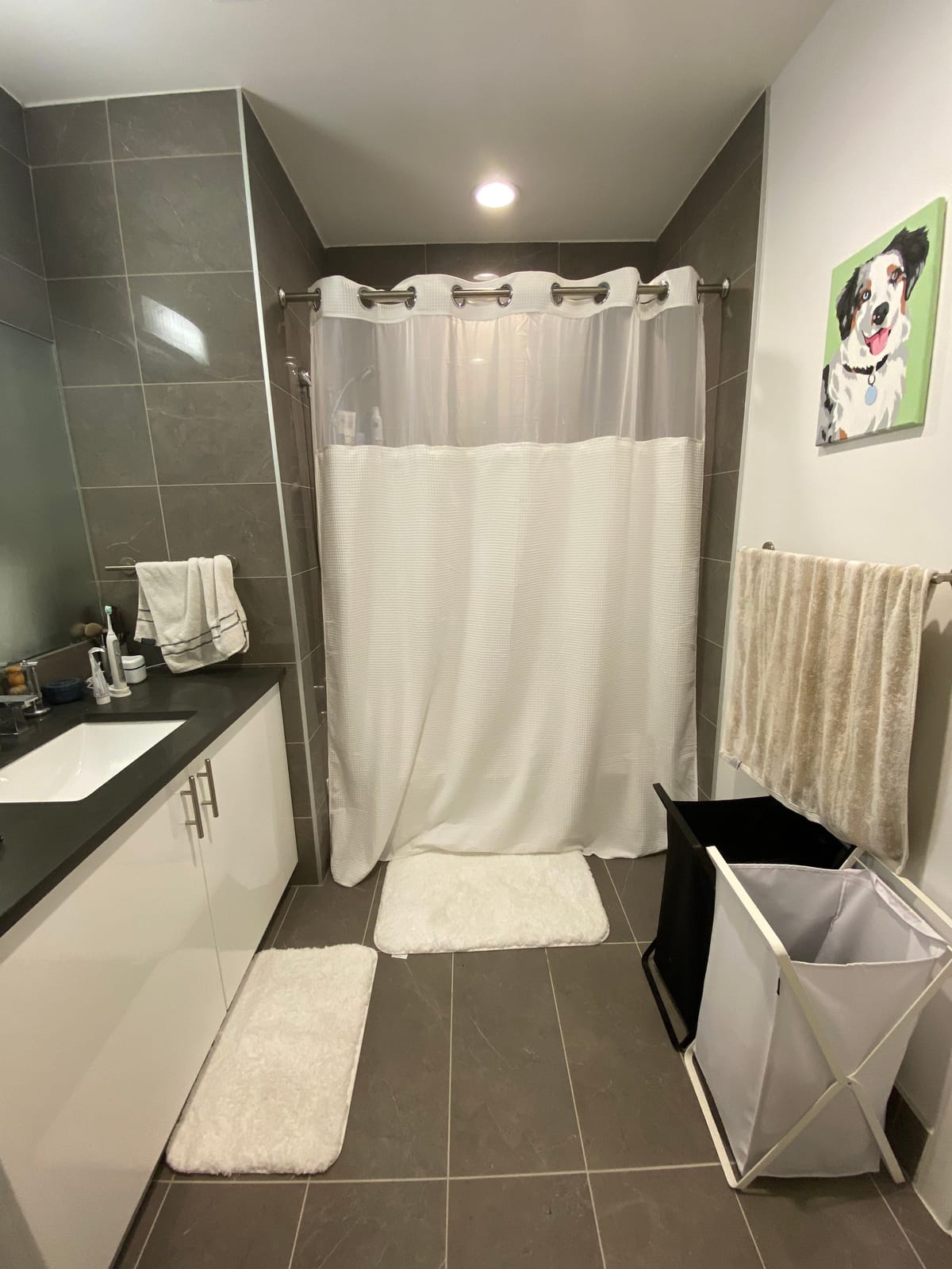 River Dream White Cotton Blend Fabric Shower Curtain Set with Liner, 71x74 customer photo 2