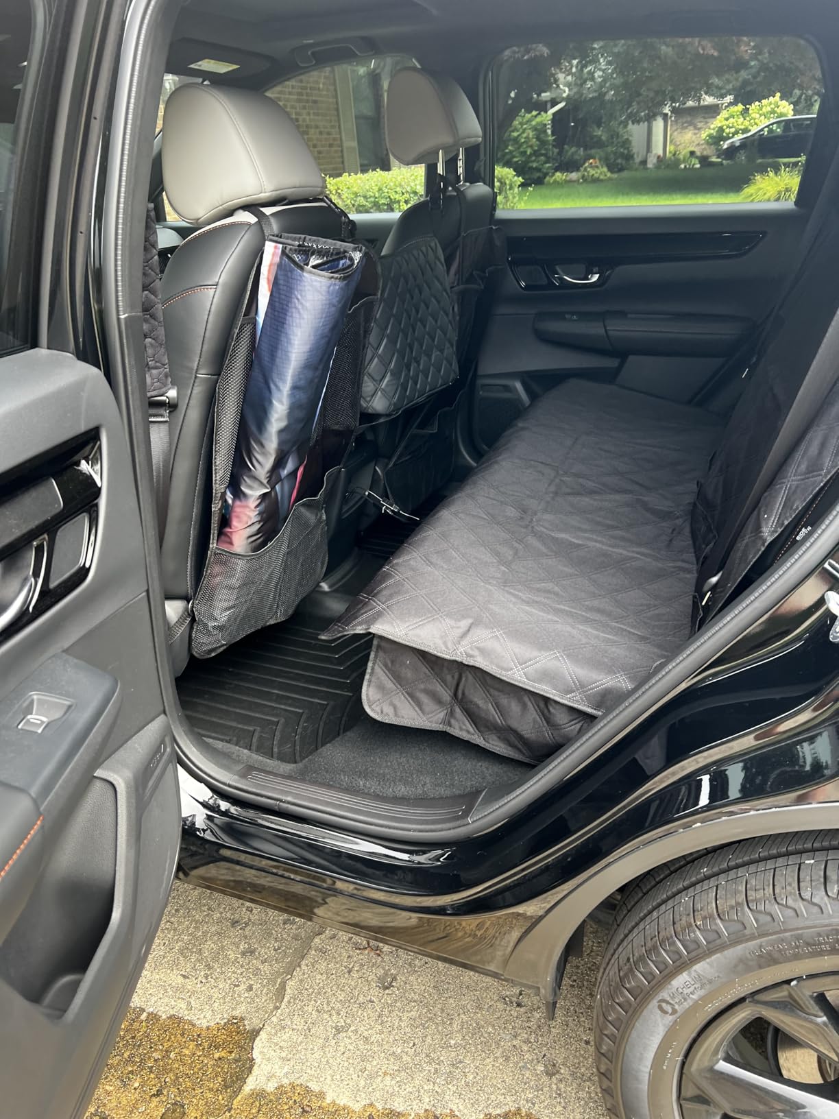 lebogner Back Seat Cover For Kids + 3 Pocket Storage Organizer, 2 Pack X-Large Waterproof Kick Mats Backseat Protector, Car Seat Back Protectors For Vehicles To Protect From Dirt, Mud & Scratches customer photo 1