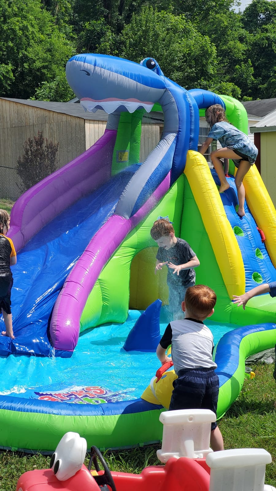 ACTION AIR Inflatable Water Slide, Shark Bounce House with Slide for Wet and Dry, Playground Sets for Kids Backyard, Water Spray & Water Pool, Durable Sewn with Extra Thick Material customer photo 2