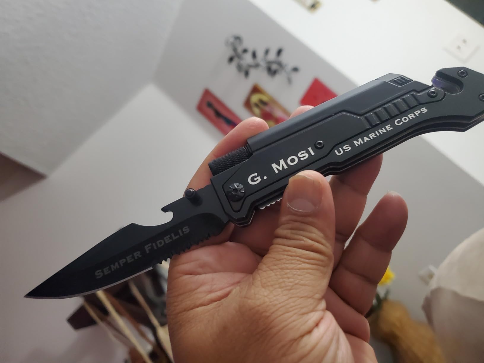 Husband Birthday Present, Pocket Knife with 6 Functions, LED Light,Fire Starter,Bottle Opener,Seat Belt Cutter,Glass Breaker, Anniversary Present for Men, Boyfriend, Father's Day customer photo 2