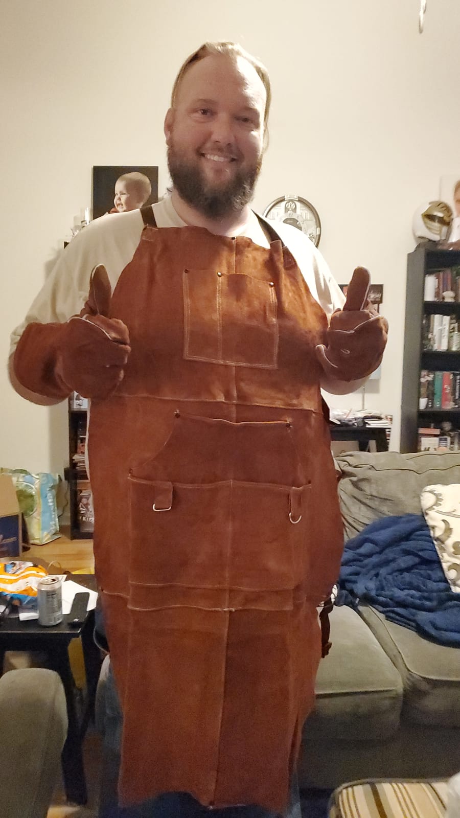 eletecpro Genuine Cowhide Leather Welding Apron for Workshop Use, Brown customer photo 2