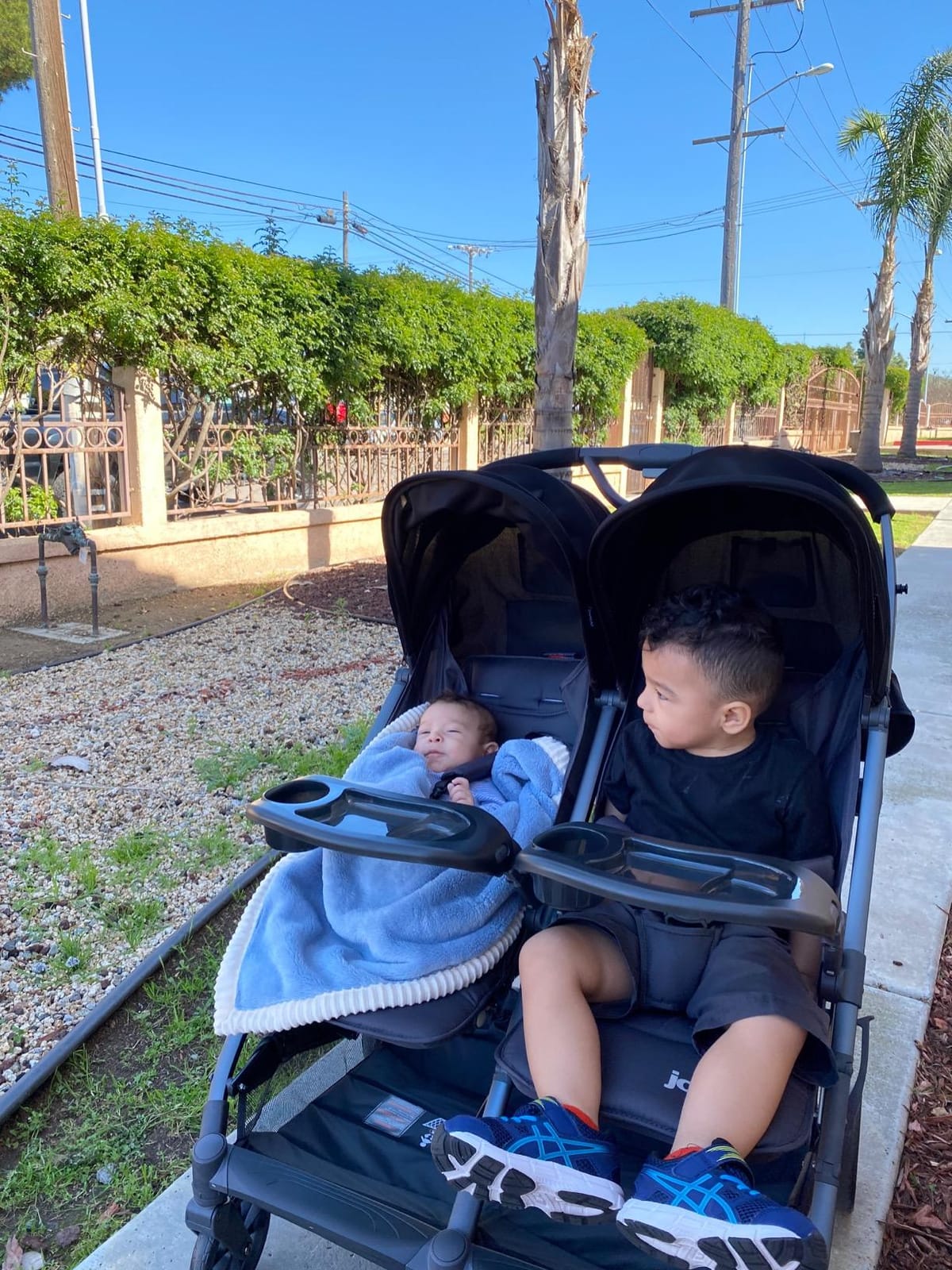 Joovy Kooper X2 Double Stroller, Lightweight Travel Stroller, Compact Fold with Tray, Sand customer photo 2
