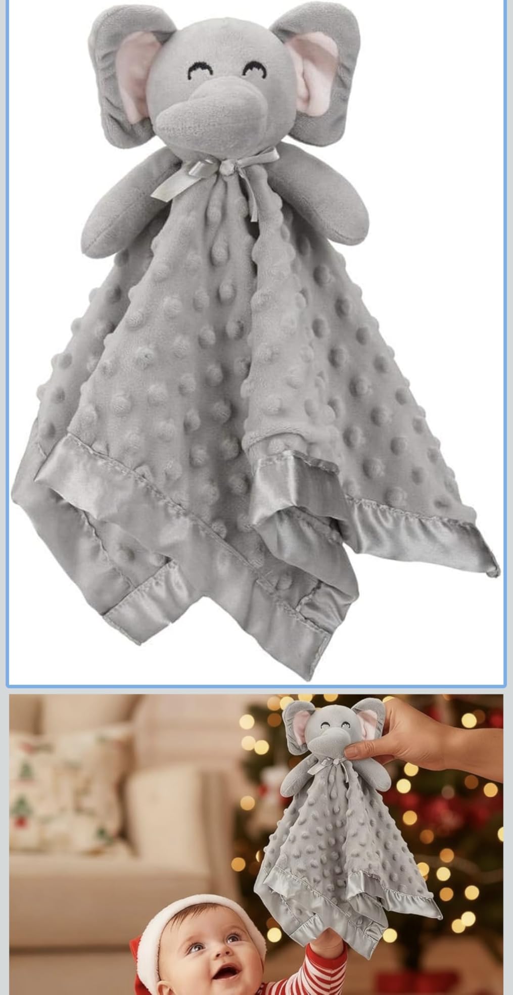 Pro Goleem Elephant Security Blanket, Soft Lovey Unisex Lovie Baby Gifts for Boys and Girls Snuggle Toy Stuffed Animal Newborn Essentials and Items Grey 16 Inch customer photo 1