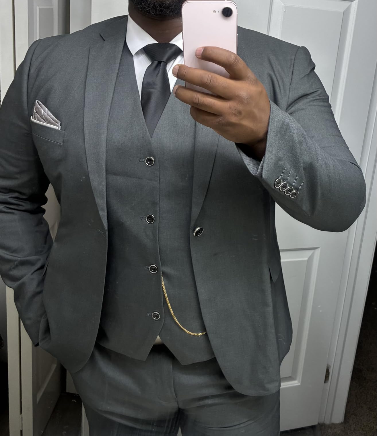 MY'S Men's 3 Piece Suit Set with Tie, One Button Slim Fit Solid Jacket Vest Pants, Prom Party Wedding Business Suits for Men customer photo 1