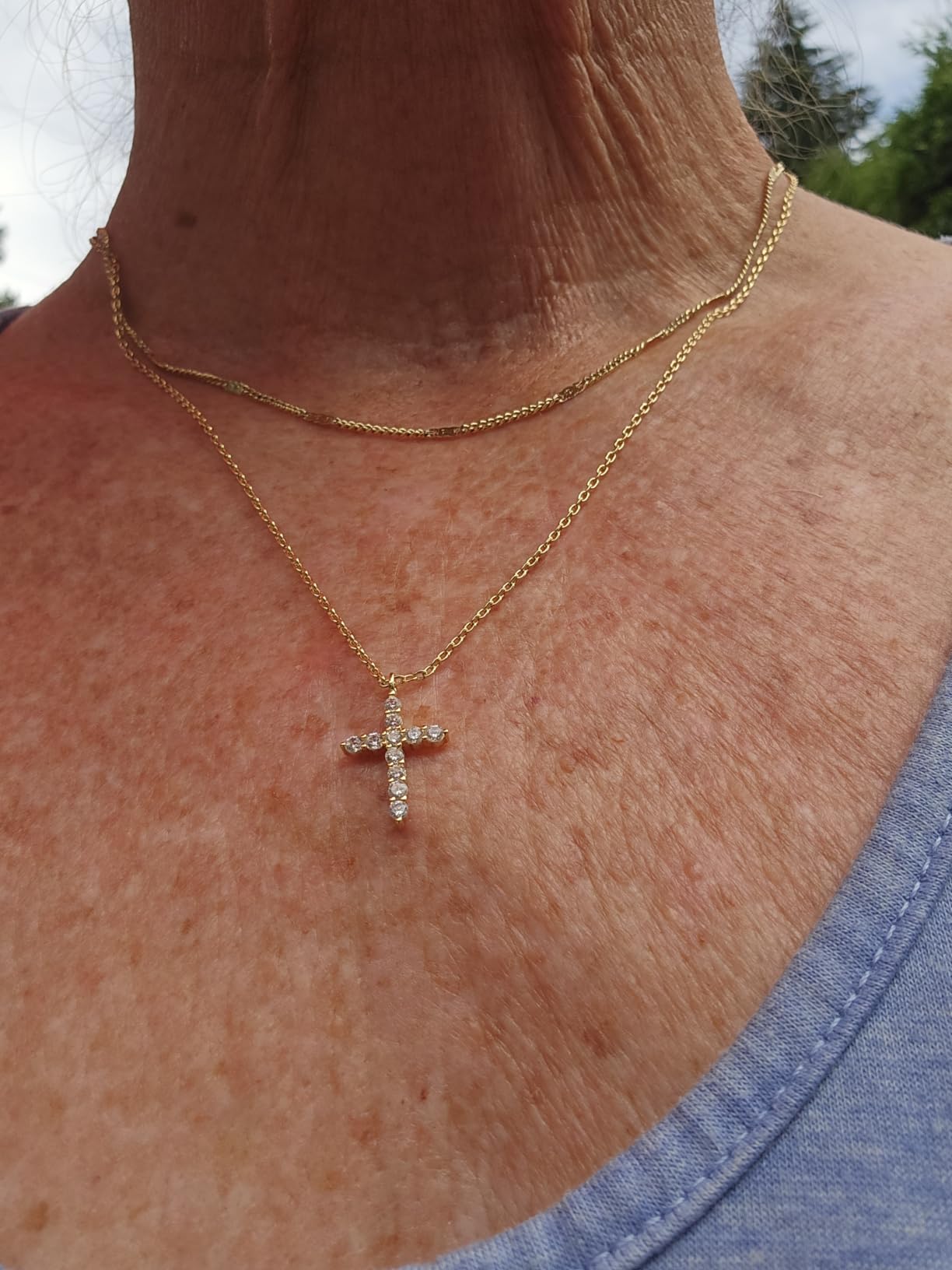 PAVOI 14K Gold Plated Cubic Zirconia Cross Necklace for Women | Cross Faith Pendant Necklaces customer photo 2