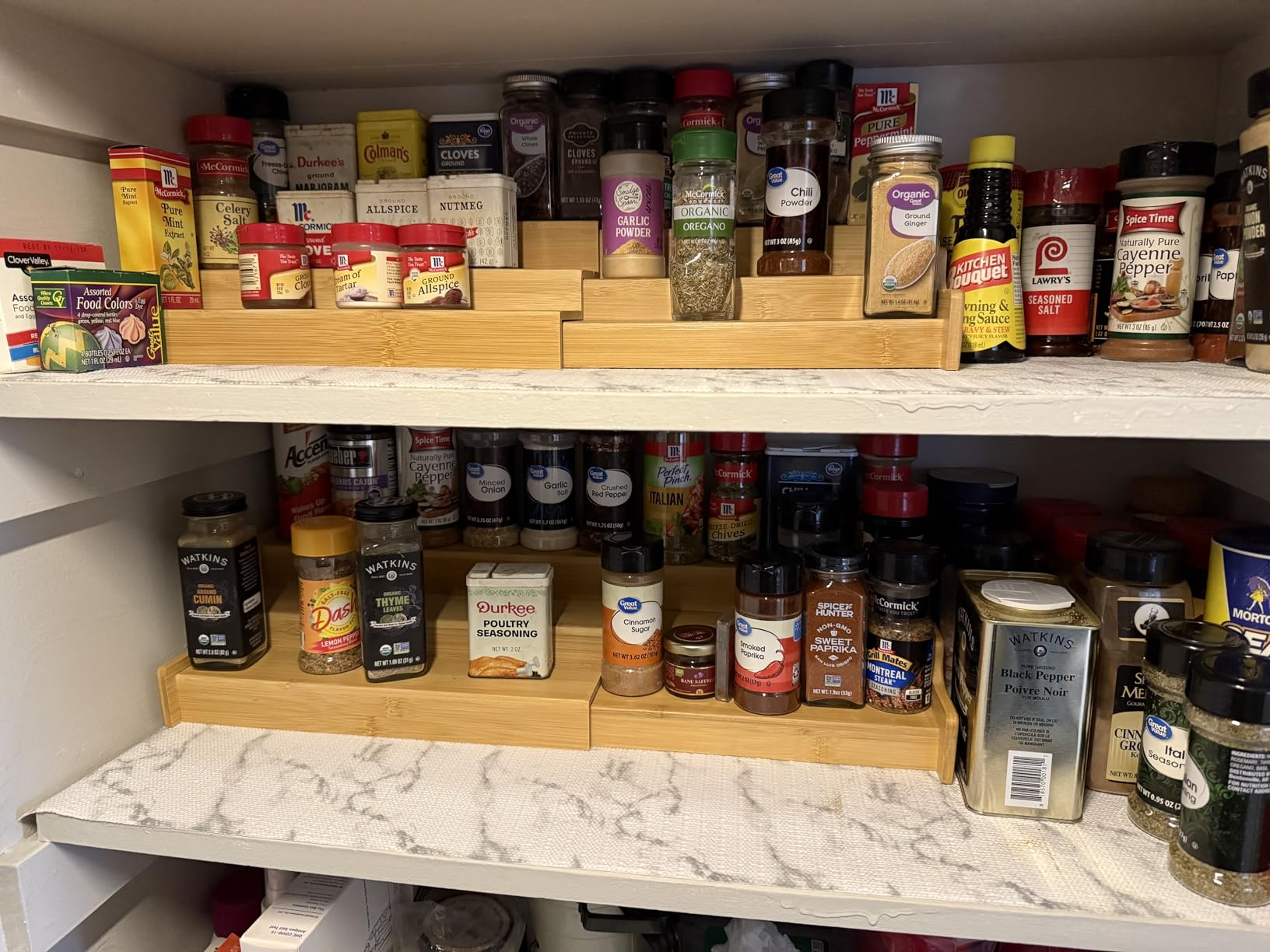 Spice Rack Kitchen Cabinet Organizer- 3 Tier Bamboo Expandable Display Shelf Yellow customer photo 1