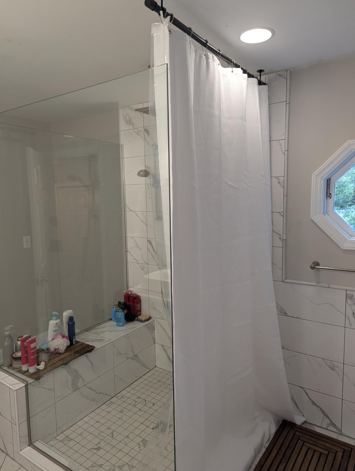 AmazerBath White Shower Curtain Fabric, Waffle Shower Curtains for Bathroom, Cloth Shower Curtain Heavy Duty, Thick Bathroom Shower Curtains Hotel Quality, Premium Polyester, 72x72 Inches customer photo 2